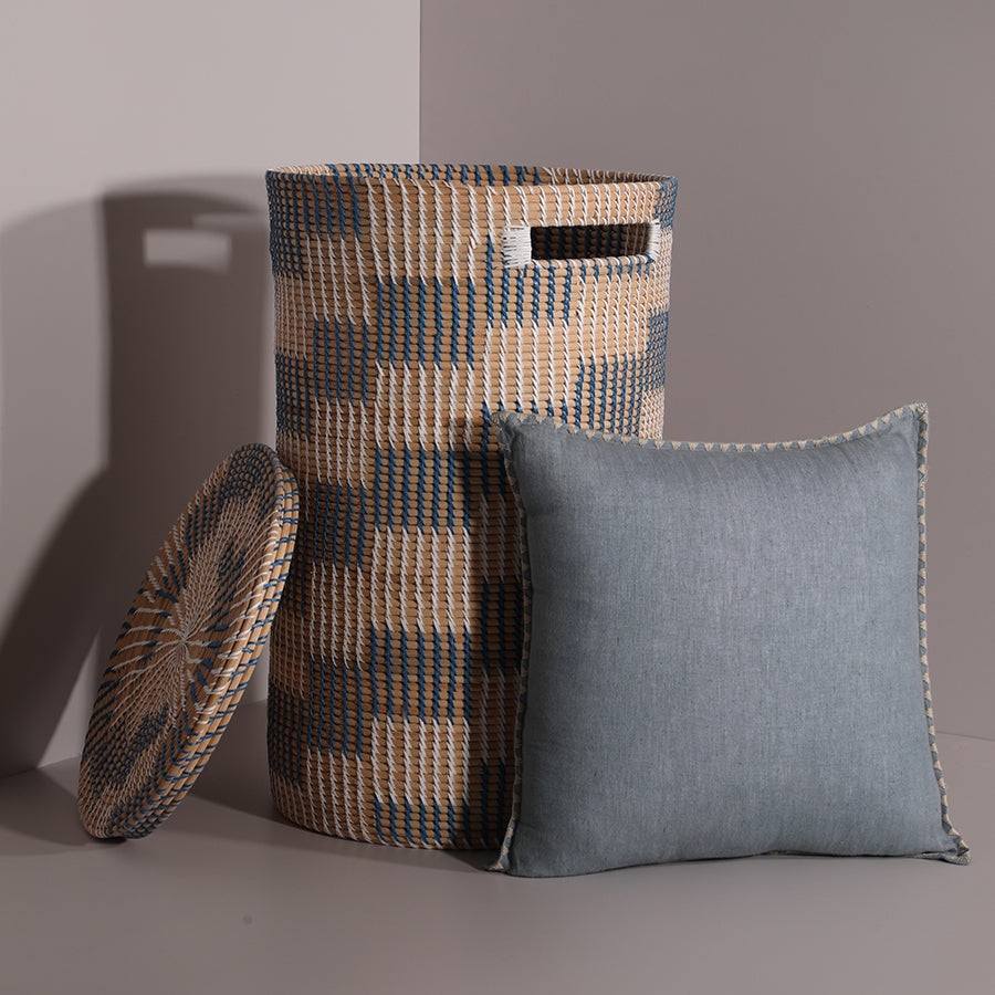 Soft blue linen cushion, Decorative throw pillow, Artisan stitched pillow cover, Handmade cotton cushion, 
Accent pillow for sofa, Light blue cushion cover, Modern home décor cushion, Designer couch pillow, 
Boho style cushion, Eco-friendly fabric cushion.