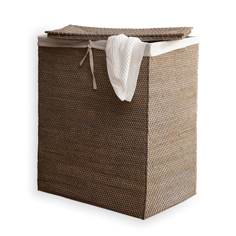 Woven laundry hamper, Rattan laundry basket, Natural wicker laundry bin, Rectangular laundry hamper, Handwoven laundry basket, Laundry hamper with lid, Double laundry hamper, Clothes storage basket, Hamper with removable liner,
Eco-friendly laundry hamper .