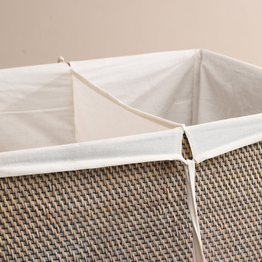 Wicker laundry hamper with divider, Dual compartment laundry basket,
Fabric-lined rattan hamper, Woven laundry organizer, Natural wicker laundry bin, 2-section laundry hamper, Eco-friendly laundry storage, Removable fabric liner basket, Handwoven rattan laundry sorter, Divided clothes hamper, Rustic home storage basket, Multi-section laundry bin .