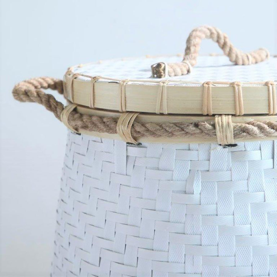 white woven laundry basket, bamboo lid laundry hamper, rope handle laundry bin, handcrafted laundry basket, wicker-style laundry basket, decorative laundry hamper, woven plastic laundry bin, eco-friendly storage basket, tall clothes basket with lid, rope accent laundry basket,
white plastic woven laundry hamper with bamboo lid, decorative clothes hamper with rope handles .