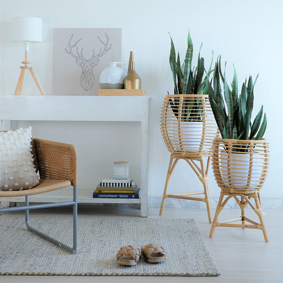 Rattan planter with stand, Boho rattan plant stand, Indoor plant holder, Handwoven planter basket, Decorative bamboo plant stand,
Minimalist Boho home décor, Scandinavian style living room, Eco-friendly interior design, Neutral-toned room accessories, Modern rustic home accents, Handcrafted rattan planter basket with wooden legs, Set of Boho plant stands for indoor greenery, Natural fiber planters for modern living spaces .
