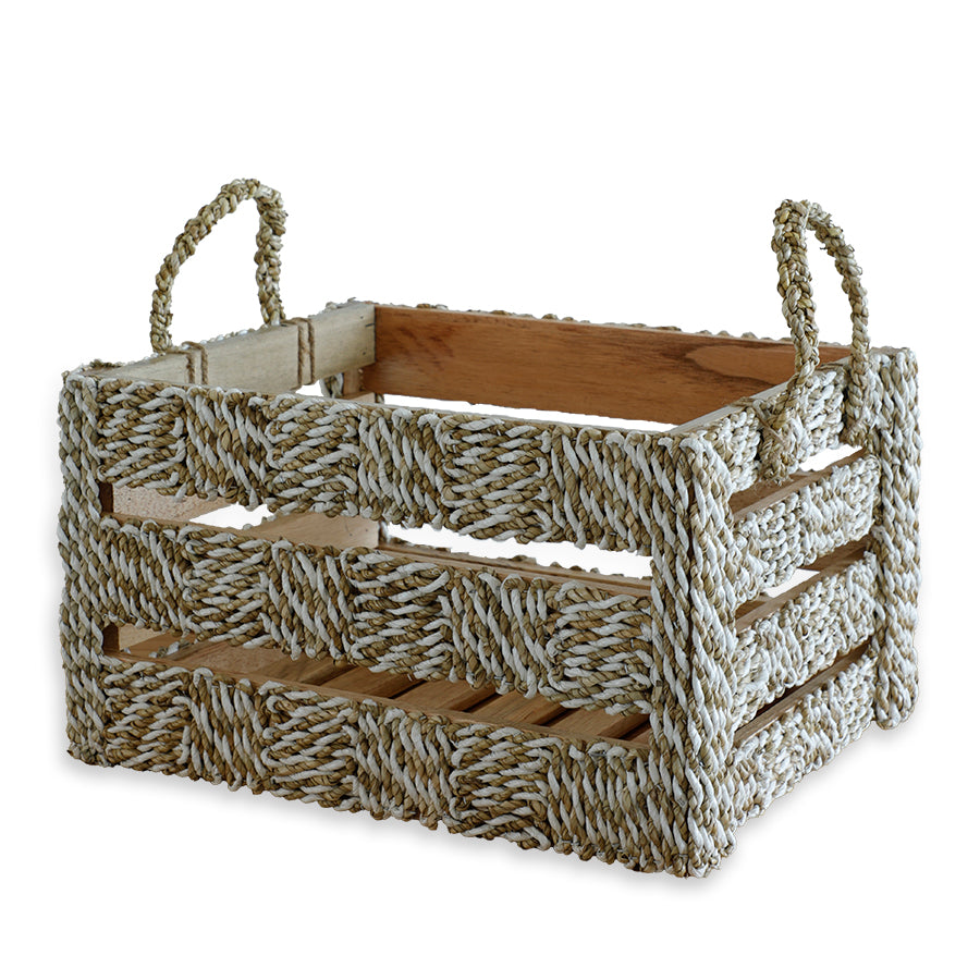Woven storage basket, Braided rope basket box, Seaweed rope basket,
Natural fiber storage box,
Eco-friendly storage basket, Magazine or book organizer,
Shelf basket with handles, Handmade home décor, Natural woven box,
Sustainable storage solution.