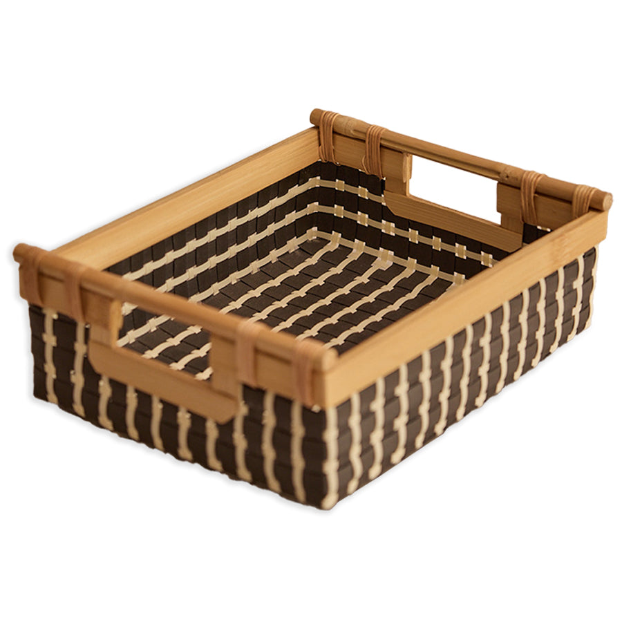 Rectangular woven storage basket,
Bamboo handle storage bin, Natural woven organizer basket, Eco-friendly home storage basket, Handwoven rattan-style bin, Brown and beige wicker basket, Multipurpose bamboo frame basket, Small storage basket with handles, Decorative storage bin for shelves, Rustic woven bamboo organizer, Modern farmhouse style basket, Compact bamboo storage box, Sustainable woven container, Kitchen and bathroom storage basket, Minimalist rectangular bamboo basket .