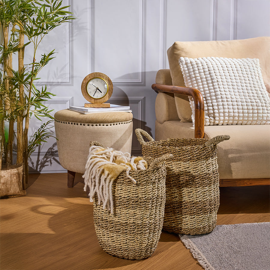 Handwoven seagrass baskets, Natural storage baskets with handles,
Decorative wicker storage bins,
Rustic woven baskets, Eco-friendly laundry hampers, Handcrafted seagrass basket set for living room,
Decorative woven baskets for blankets and throws, Boho farmhouse storage baskets with handles, Set of 2 woven baskets for home organization, Coastal style wicker baskets for storage.