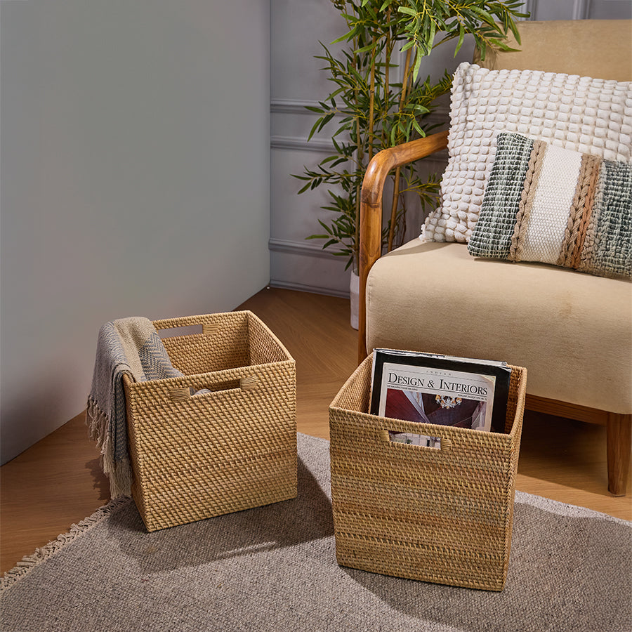 Rattan storage baskets, Woven storage cube, Handwoven organizer bin, Natural wicker basket, Decorative storage basket , Living room storage solution, Eco-friendly rattan basket, Magazine holder basket, Square rattan cubby, Multipurpose woven bin, Natural wicker organizer bin for home décor,
Eco-friendly woven baskets for modern interiors, Decorative rattan cube bins for clutter-free spaces,
Rustic woven baskets with handles for home storage, Minimalist storage baskets for reading nook or lounge.