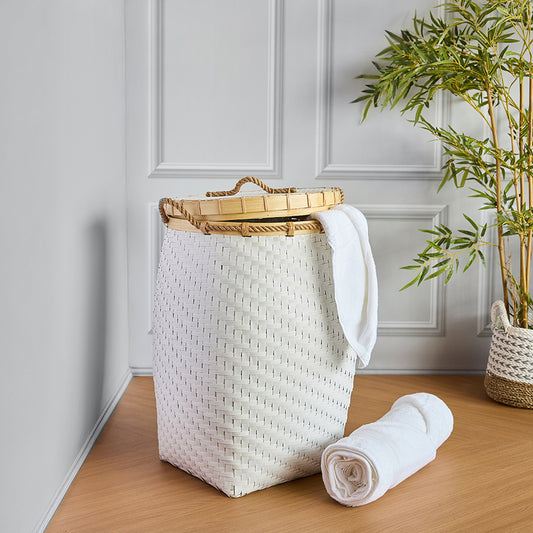 white woven laundry basket, tall laundry hamper with lid, bamboo laundry basket, woven laundry bin, decorative clothes hamper, eco-friendly laundry basket, modern laundry storage basket, plastic wicker laundry hamper, freestanding laundry bin, laundry basket with bamboo handles .