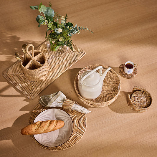 Round rattan placemat, Handwoven wicker table mat, Natural dining placemat, Rustic rattan plate mat, Boho table décor mat, Rattan napkin holder ring, Boho napkin ring, Handmade woven napkin loop, Natural rustic napkin holder, Eco-friendly napkin accessory.