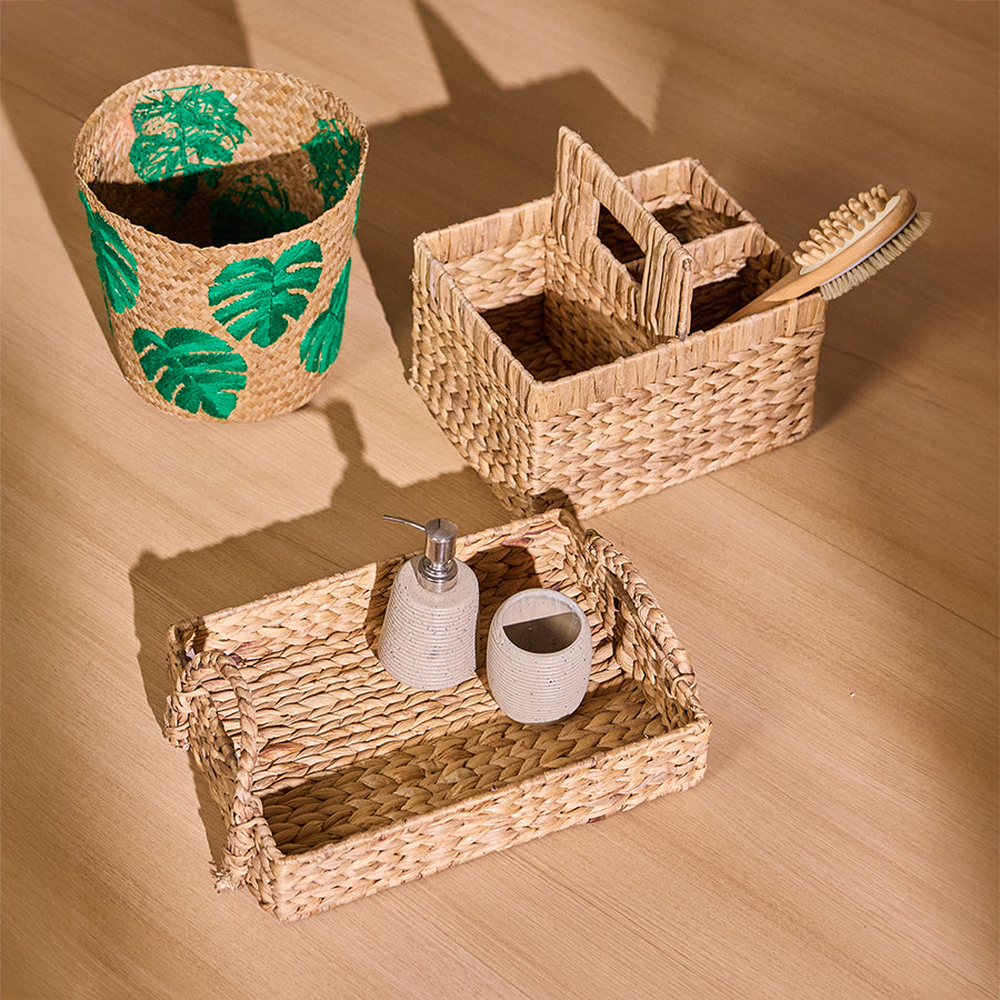 Natural woven baskets set, Handcrafted storage baskets,
Eco-friendly bathroom organizers, Boho home storage, Rustic woven home décor, Seagrass woven baskets, Green Leaf Waste Basket , Tropical leaf woven bin, Decorative monstera basket, Natural fiber waste basket, Palm leaf laundry hamper, Island-inspired home décor bin .