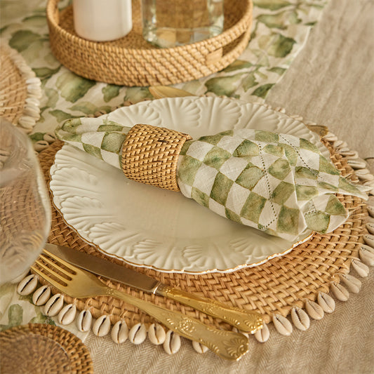 Checker Green Linen Table Napkins | Set of 2