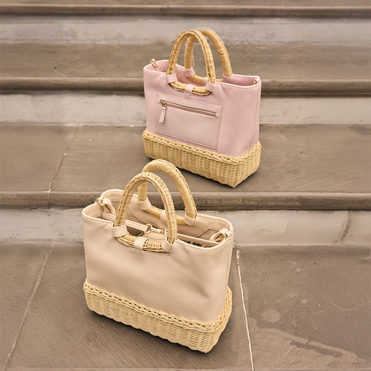 Luciana Wicker Tote- Pink