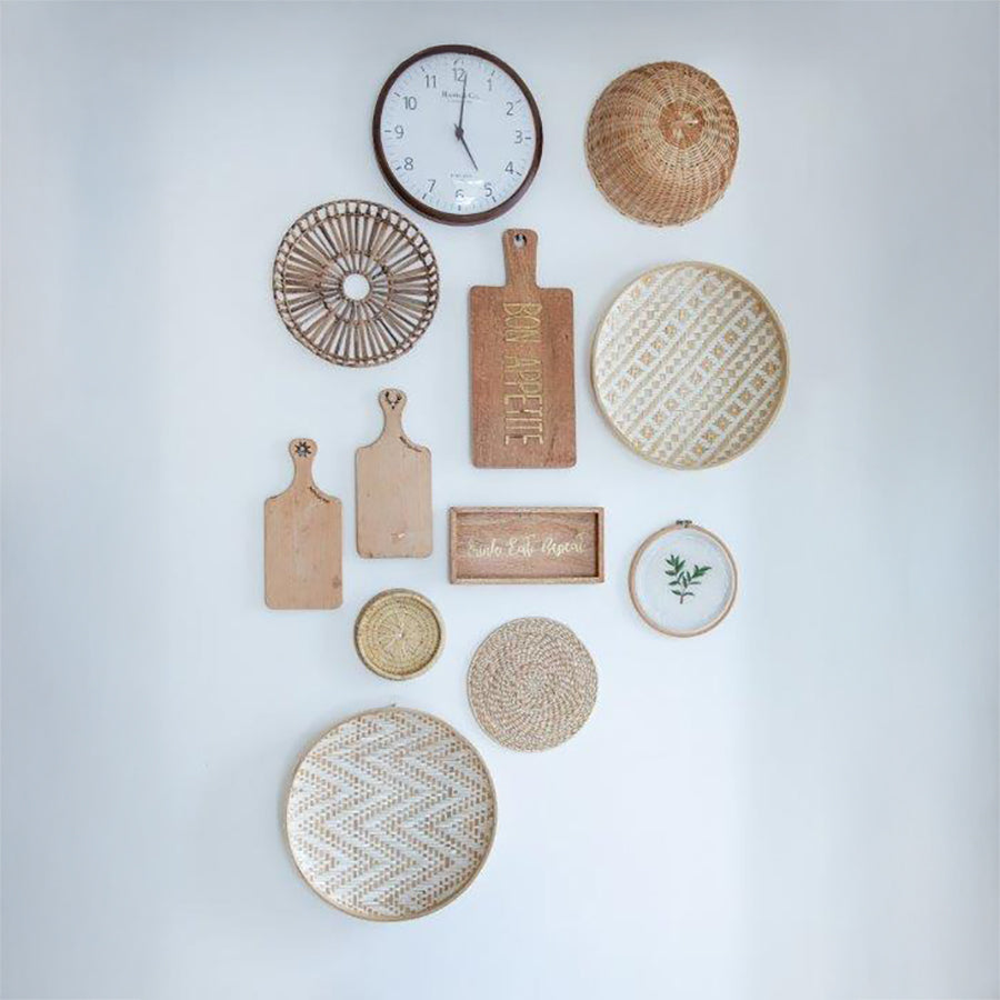 Woven bamboo wall décor, Round bamboo wall trays, Handcrafted wall baskets, Decorative bamboo tray set, Boho bamboo wall art, Natural woven wall plates, Rattan and bamboo wall display, Rustic wooden cutting boards, Farmhouse cutting board wall décor, Wooden paddle board décor, Kitchen-themed wall gallery, Vintage breadboard wall display. 

