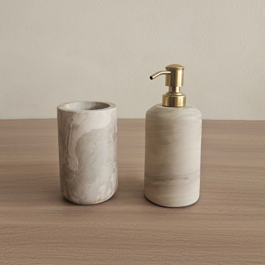 MARBLE SIENA SOAP DISPENSER & BRUSH HOLDER