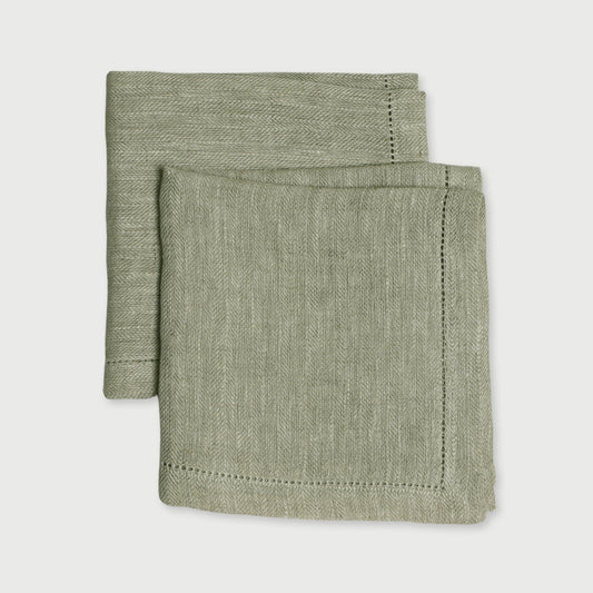 Linen Herringbone Sage Table Napkins | Set of 2