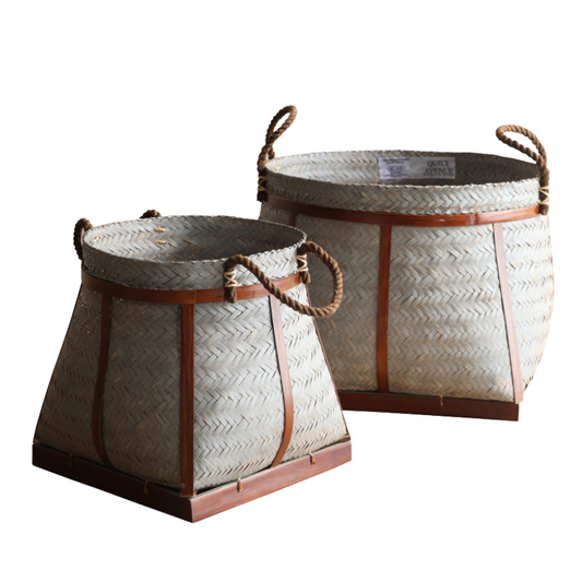 Woven storage basket , Handmade basket with handles, Decorative woven basket, Bamboo basket with rope handles, Rustic storage basket, 
Eco-friendly home storage, Traditional woven basket, Natural fiber basket, Handcrafted storage basket, Multi-purpose woven basket, 