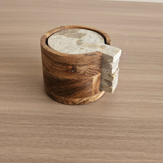 GREENLEY COASTERS WITH WOODEN STAND (set of 6 )