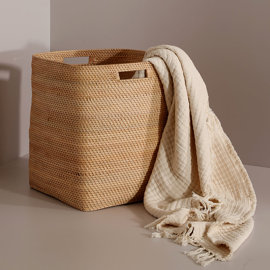 Handwoven rattan basket, Wicker laundry basket, Natural woven hamper, Decorative storage basket, 
Rattan basket with handles, Boho home storage, Eco-friendly woven basket , Rustic storage solution, Large basket for blankets, Sustainable home décor .

