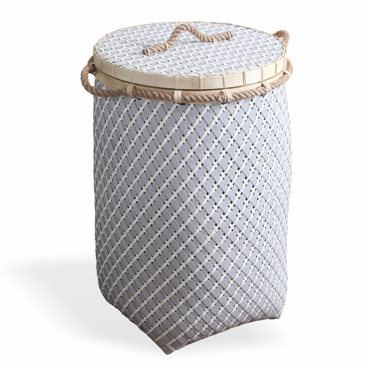 Woven laundry basket, Decorative laundry hamper, Rattan laundry basket, Lidded laundry hamper, Rope handle laundry basket, Stylish laundry storage, Modern laundry hamper, Laundry basket with lid, Eco-friendly laundry basket, 
Wicker-style hamper, Handmade woven laundry basket with lid, 
Decorative rattan hamper for clothes, 
Large rope handle laundry bin. 