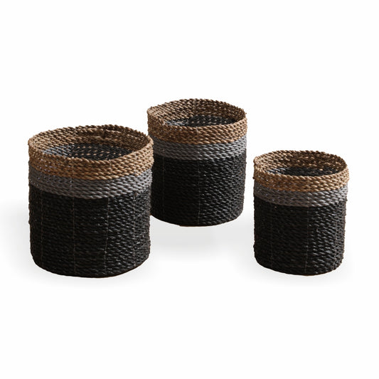 Woven basket set, Handwoven storage baskets, Natural fiber baskets, Decorative round baskets, Eco-friendly home storage, Multi-tone woven baskets, Seagrass-style baskets, Handcrafted home décor, Rustic storage baskets, Living room storage baskets, Stylish laundry baskets, Bedroom organization baskets, Toy storage solutions, Plant basket covers, Bathroom décor baskets, Closet storage bins. 