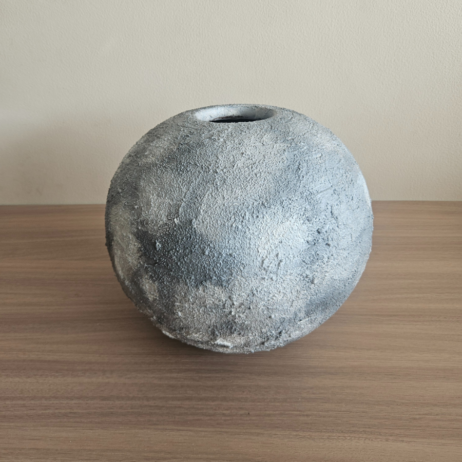 Wabi-Sabi Decor  Organic ModernismTextured Sphere Vase  Earthy Tone DecorJapandi AestheticDistressed Ceramic  Faux Stone FinishMinimalist Centerpiece  Console Table Styling  Bookshelf Accent ObjectDried Florals Vase  Sculptural Branch Display