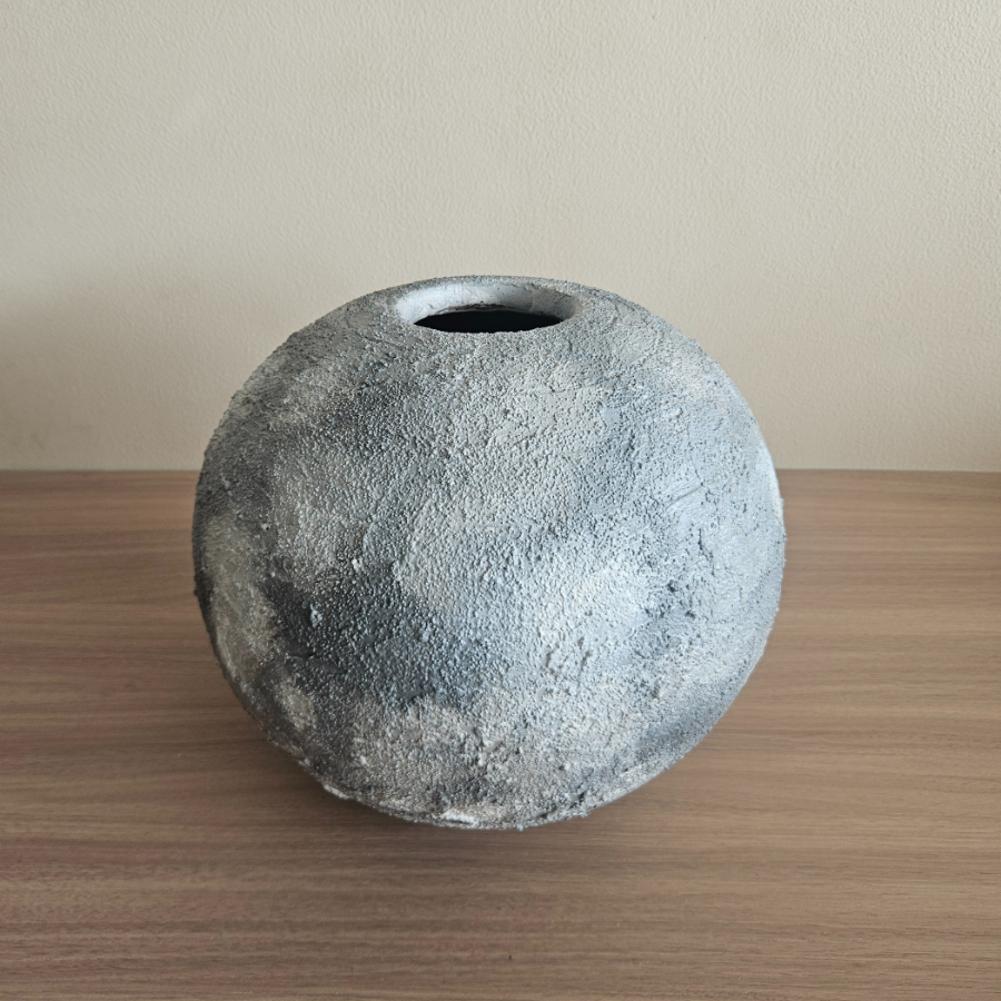 Wabi-Sabi Decor  Organic ModernismTextured Sphere Vase  Earthy Tone DecorJapandi AestheticDistressed Ceramic  Faux Stone FinishMinimalist Centerpiece  Console Table Styling  Bookshelf Accent ObjectDried Florals Vase  Sculptural Branch Display