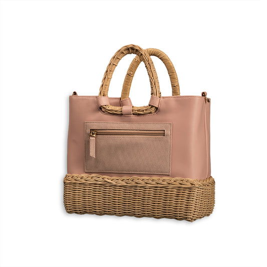 Luciana Wicker Tote- Pink