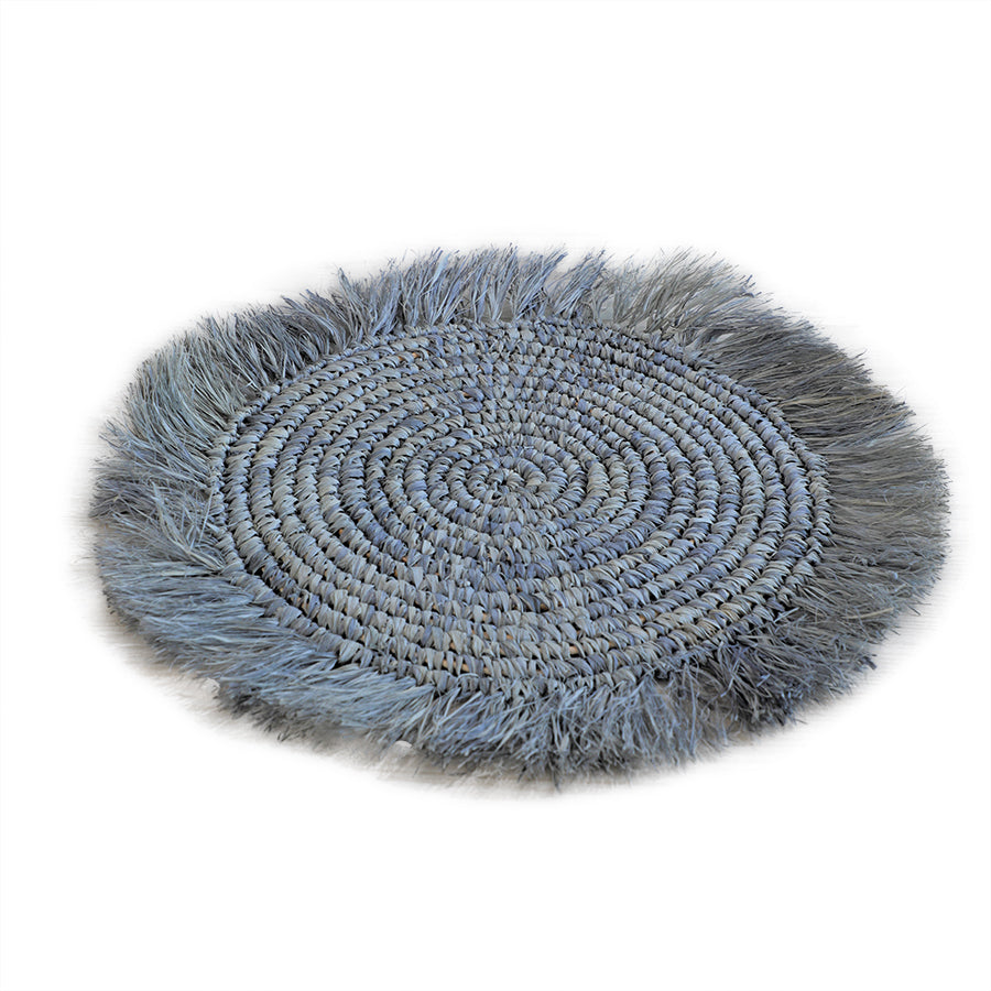 natural woven placemat, straw placemat, seagrass placemat, round braided placemat, handmade table mat, eco-friendly placemat, rustic woven placemat, fringe placemat, Boho fringe charger, straw fringe table mat, natural fiber fringe placemat, woven fringe décor, 
Boho style placemat, farmhouse dining mat, tropical table placemat, coastal style placemat, organic rustic placemat. 