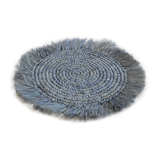 natural woven placemat, straw placemat, seagrass placemat, round braided placemat, handmade table mat, eco-friendly placemat, rustic woven placemat, fringe placemat, Boho fringe charger, straw fringe table mat, natural fiber fringe placemat, woven fringe décor, 
Boho style placemat, farmhouse dining mat, tropical table placemat, coastal style placemat, organic rustic placemat. 