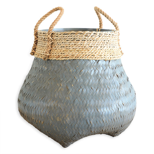 Grey pot planter, Woven planter basket, Decorative plant pot, Handwoven plant basket, Handcrafted grey woven pot for plants, Boho chic indoor planter basket, Decorative seagrass plant holder, Natural fiber woven pot for home décor, Stylish woven basket planter for living room, Handmade planter basket for indoor plants