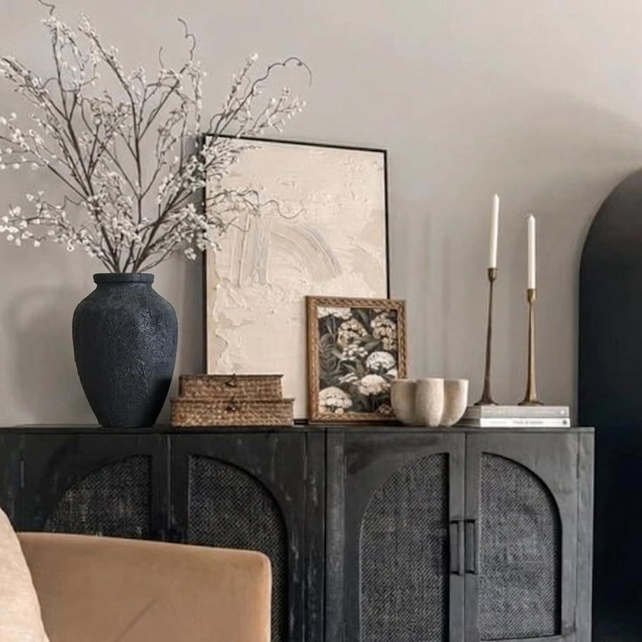 Black Terracotta Vase for Living Room
Large Decorative Terracotta Floor Vase,
Handmade Black Clay Vase,
Terracotta Vase for Pampas Grass,
Rustic Black Vase for Home Decor,
Modern Terracotta Vase for Shelf Styling,
Decorative Vase for Console Table,
Wabi Sabi Terracotta Vase,
Textured Black Terracotta Vase,
Artisan Handmade Vase for Interior Styling.