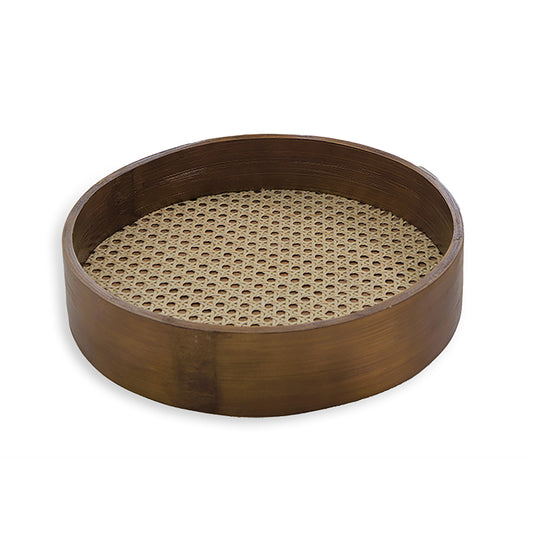 Round rattan tray, Woven cane serving tray, Handcrafted rattan organizer tray, Natural rattan decorative tray, Boho bamboo tray, 
Rustic round rattan catchall, Wooden rim cane tray, Eco-friendly tray for table, Bohemian style tray, Rattan vanity tray. 

