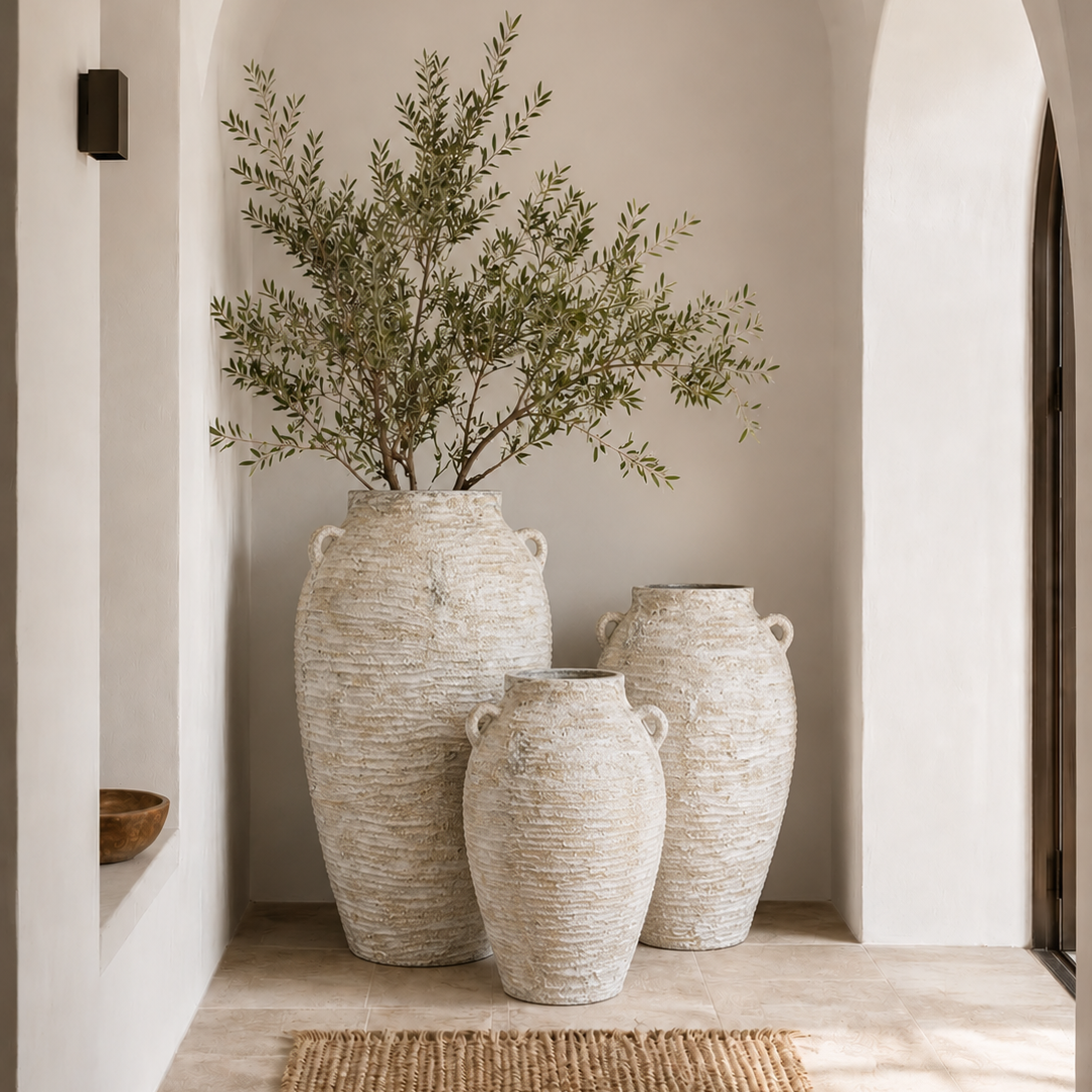• Olive Tree Vase
• Entryway Statement Piece
• Floor Decor Accent
• Rustic Mediterranean Styling
• Luxury Villa Decor
• Indoor Planter Pot
• Architectural Home Decor
• Organic Modern Accent
• Corner Styling Essential
• Decorative Terracotta Urn