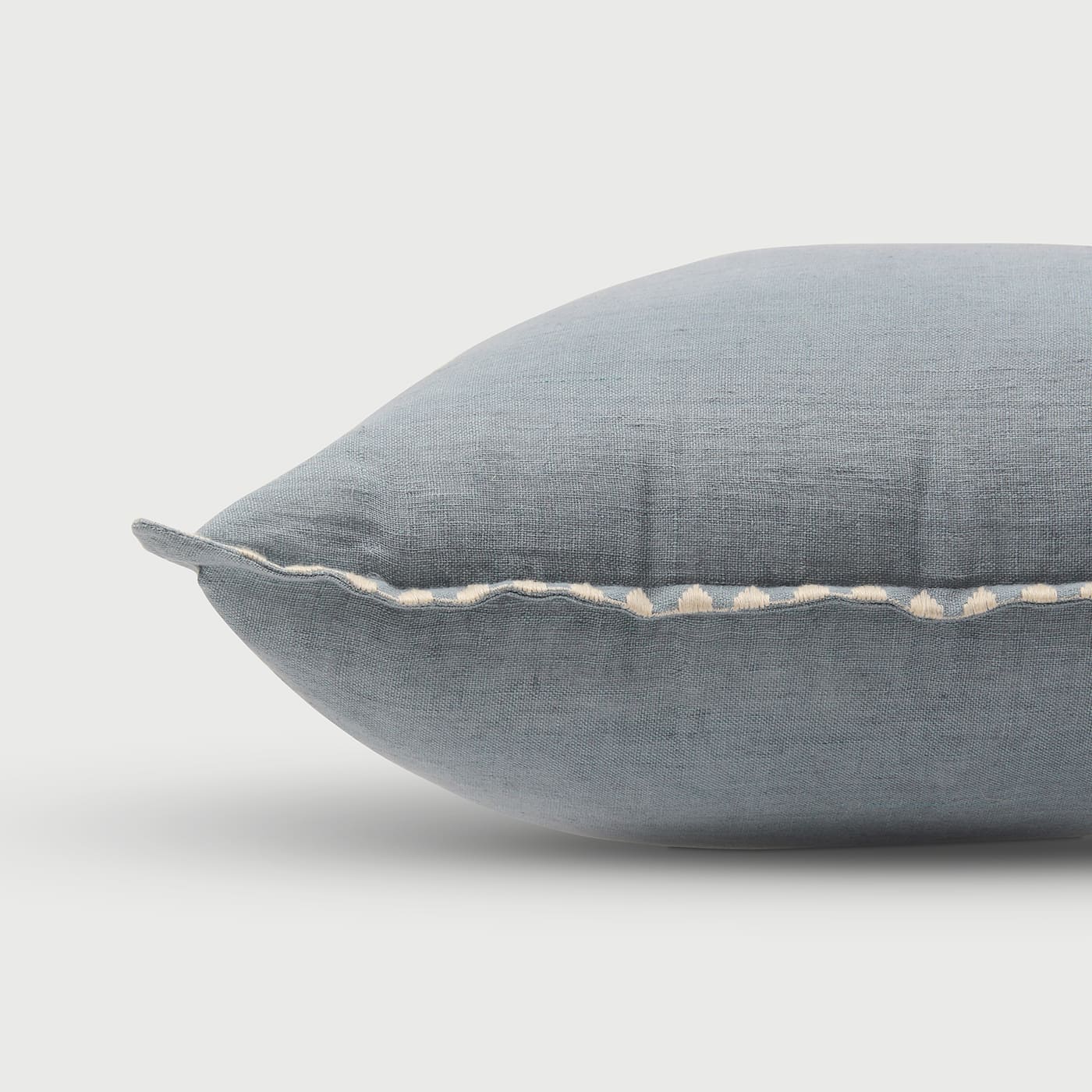 Handcrafted blue cushion, Embroidered edge throw pillow, Modern linen cushion cover, Decorative sofa cushion, Coastal style pillow cover, Handmade home décor cushion, Sky blue couch pillow, Artisan stitched cushion, Cotton-linen blend cushion, Accent pillow for living room.