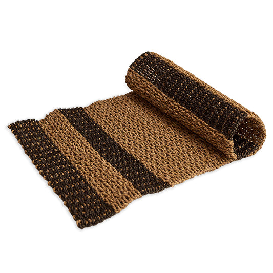 Handwoven jute rug, Brown and black striped rug, Natural fiber floor mat, Eco-friendly woven runner, Earth tone woven rug, Small accent jute carpet, Two-tone natural rug, 
Sustainable décor mat .