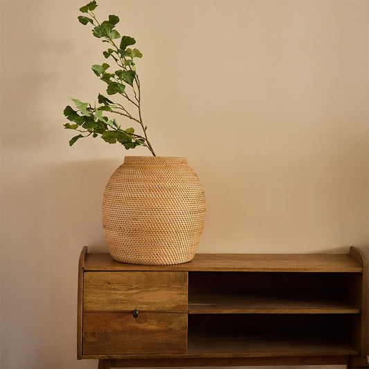 Handwoven decorative vase basket, Natural wicker floor vase, Rattan woven planter vase, Rustic wicker home décor, Artisan-crafted wicker vase, Eco-friendly decorative basket, 
Woven tall basket for branches, 
Decorative bamboo vase basket, 
Natural fiber vase for minimalist décor, Woven basket vase for console tables, Earthy tone decorative planter for branches, 
Handcrafted rattan vase for modern homes, Neutral Boho vase for dried flowers, Rustic woven centerpiece for interiors. 

