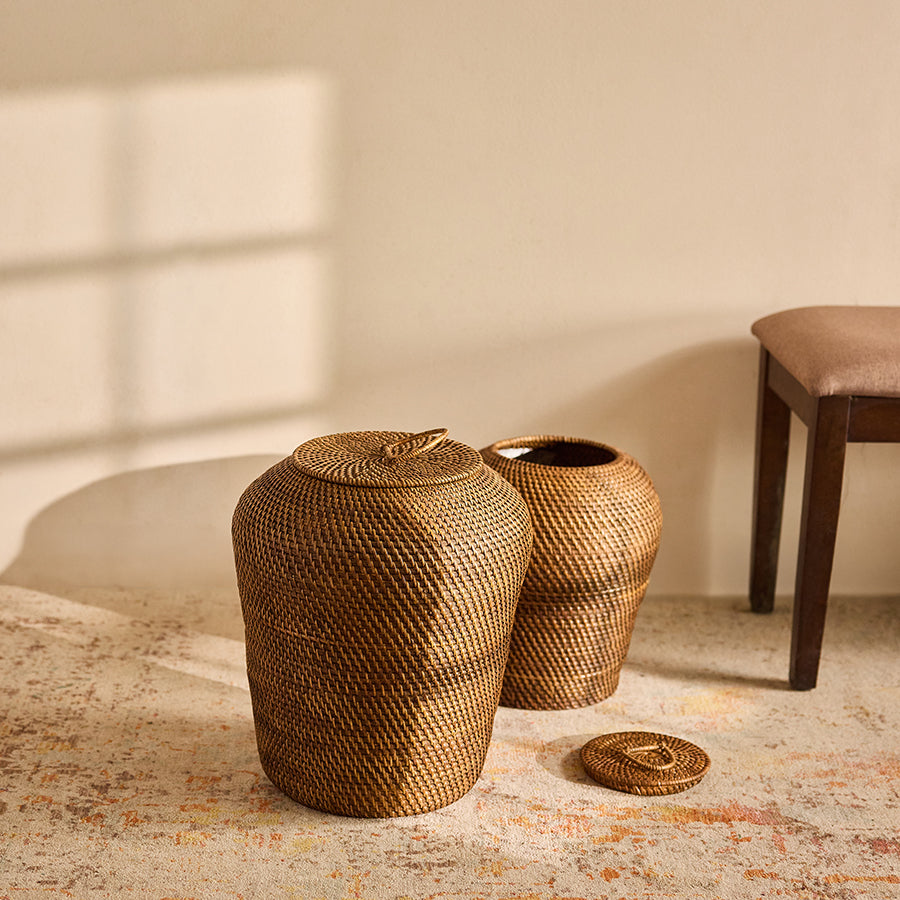 Woven storage baskets, Handwoven baskets with lids, Decorative wicker baskets, Natural fiber baskets, Rattan storage baskets, Handwoven rattan storage baskets with lids, Natural wicker baskets for home organization,Eco-friendly woven baskets for living room. 

Eco-friendly storage solutions