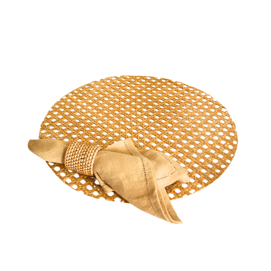 Round cane placemat, Cane webbing placemat, Handwoven cane table mat, Open weave rattan placemat, Natural cane charger plate mat, Boho style cane placemat, Rustic round placemat, Eco-friendly woven placemat, Vintage cane table décor, Lightweight rattan dining mat, Rattan napkin ring, Cane weave napkin holder, Handmade napkin loop, 
Natural napkin accessory. 