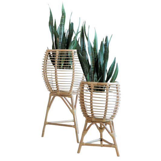Rattan plant stand, Woven plant holder, Indoor plant stand, Bamboo plant stand, Rattan planter stand, Handwoven rattan plant stand with legs, Boho style indoor plant holder, Decorative rattan planter for snake plants, Natural bamboo plant display stand, Elevated rattan pot stand for home décor .