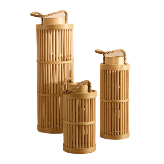 bamboo lanterns, natural bamboo candle holders, eco-friendly lanterns, 
rustic bamboo décor, handmade bamboo lanterns, Boho outdoor lanterns, bamboo patio lighting, 
woven bamboo candle lanterns, 
modern bamboo lanterns.