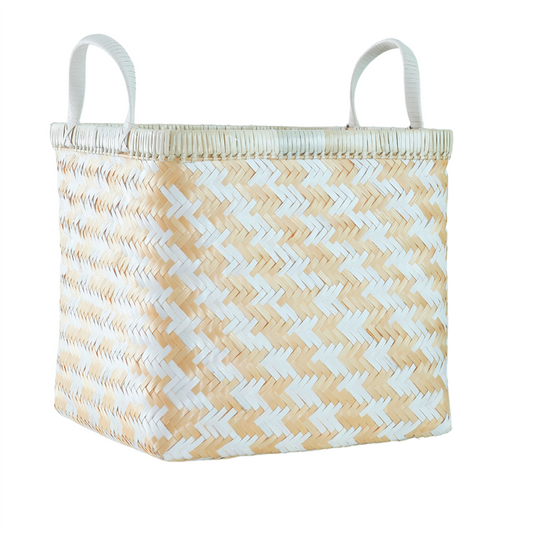 Handwoven storage basket, Bamboo laundry basket, Natural woven basket, Eco-friendly storage bin, Decorative woven organizer, Square wicker basket, Handmade storage container, Rattan look storage box, Straw weave basket with handles .