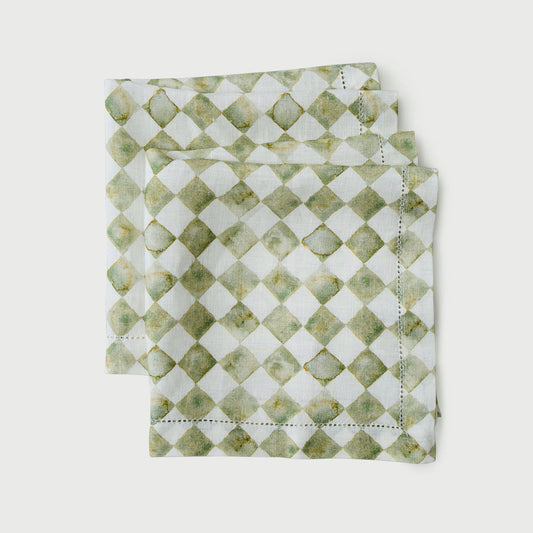 Checker Green Linen Table Napkins | Set of 2